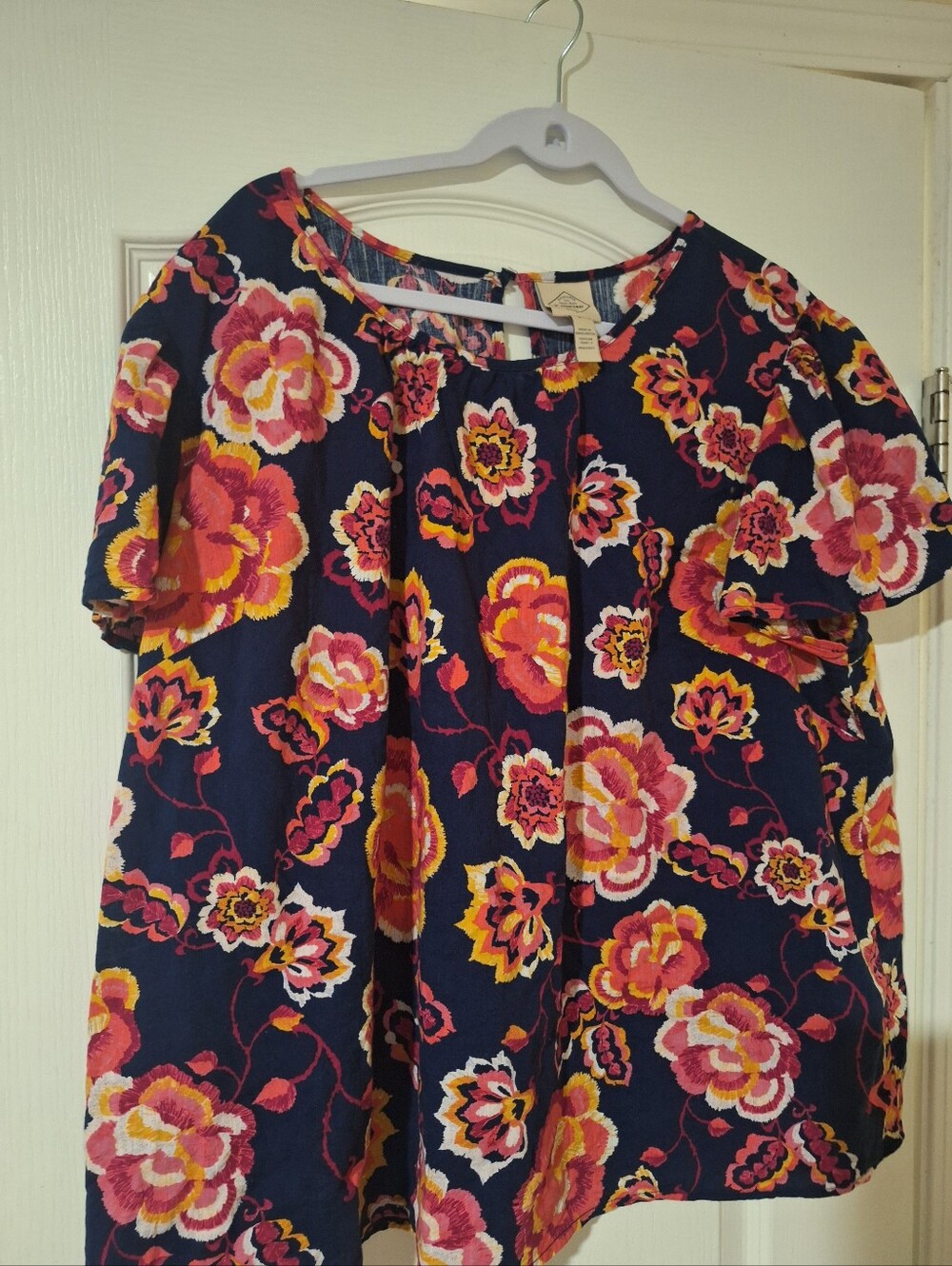 Floral Navy Off-Shoulder Women’s Top‎ - Pink & Yellow Blossoms St Johns Bay 2X